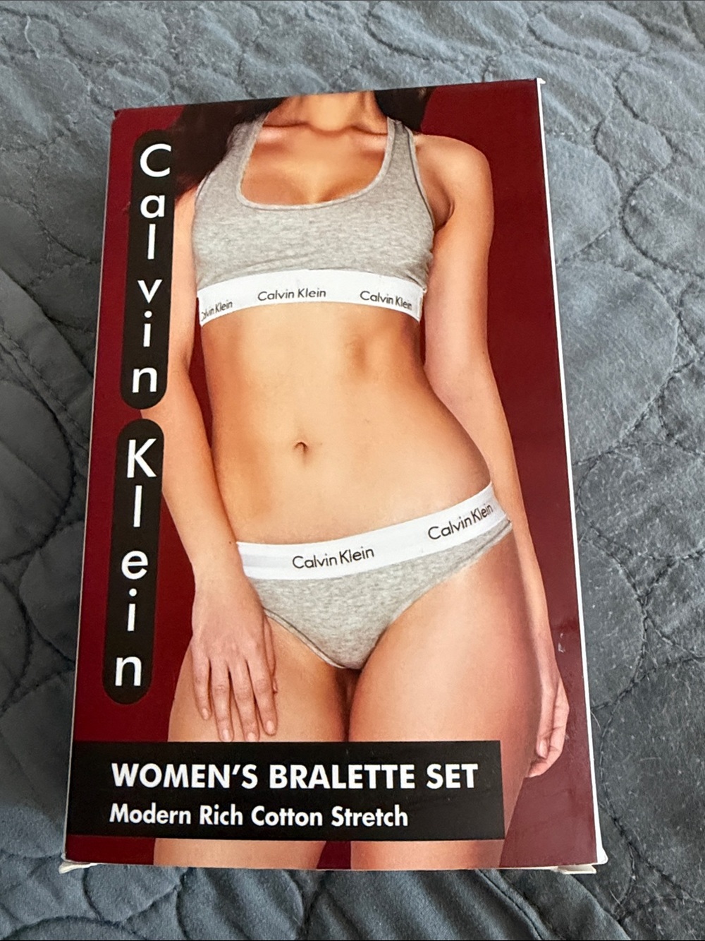 Calvin Klein Grey Cotton Logo Bralette & Bikini Brief Set - Picture 2 of 9